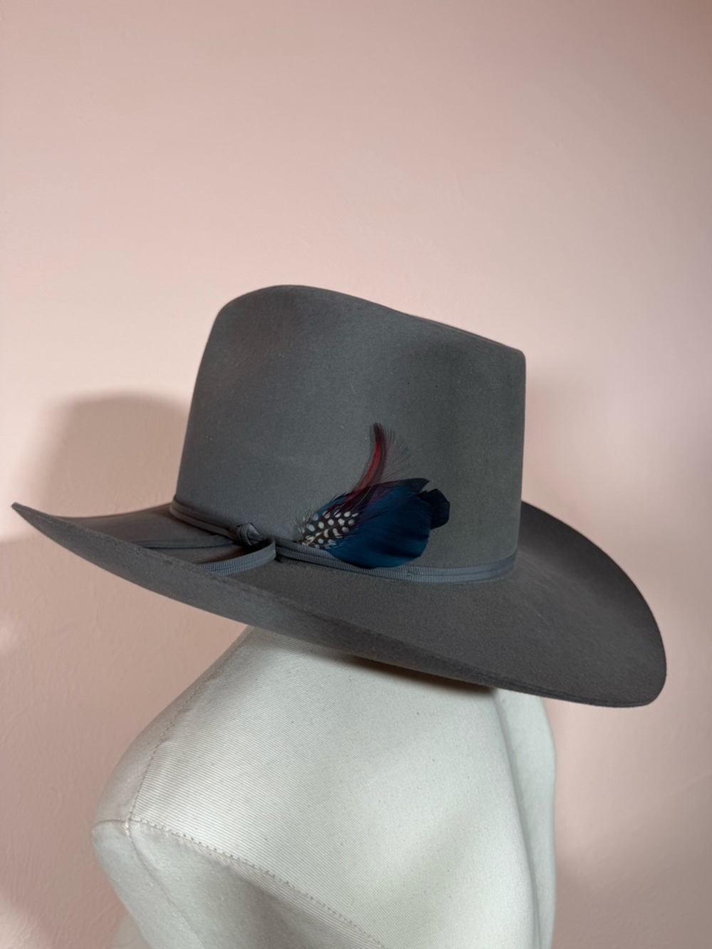 Vintage Resistol XXX Beaver Grey Blue Feather Western Cowboy Hat long oval Sz 7